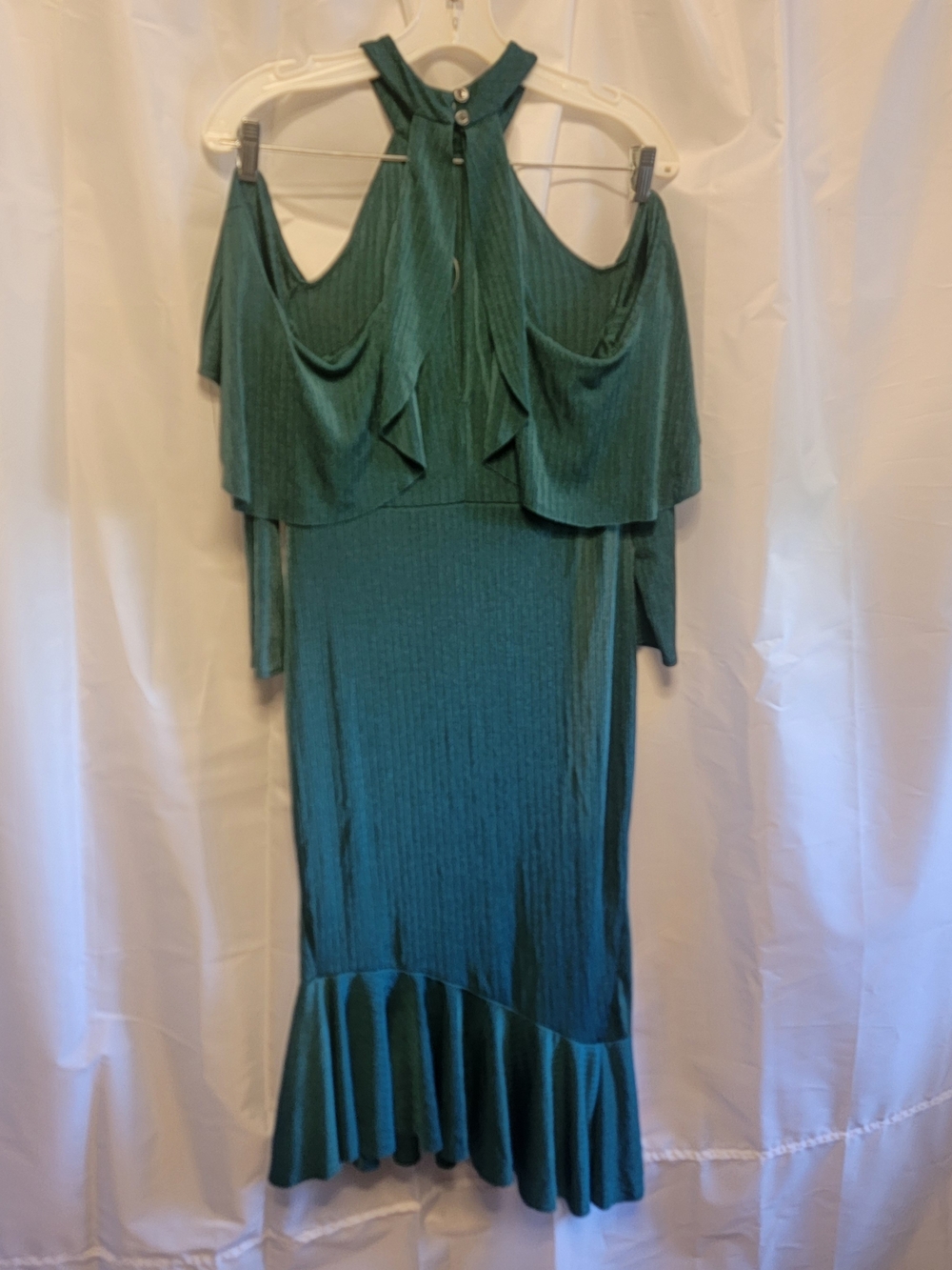ASOS Green Halter Cold-Shoulder Ruffle Midi Dress - Picture 3 of 6